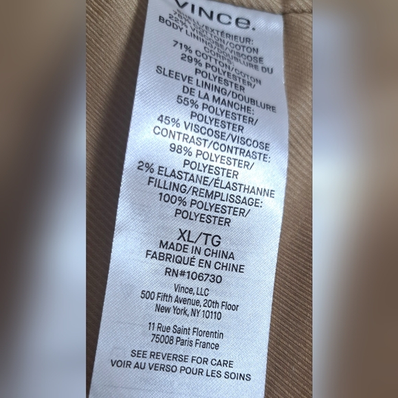 VINCE MENS FIELD JACKECT COLOR NEW CAMEL XL NEW WITHOUT TAG. - Picture 16 of 16